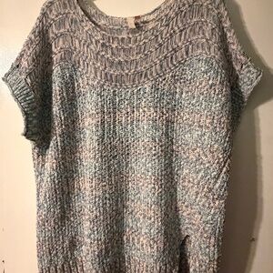 PILCRO Anthropologie XLChunky Knit Pastel Melange Short Sleeve Sweater side slit